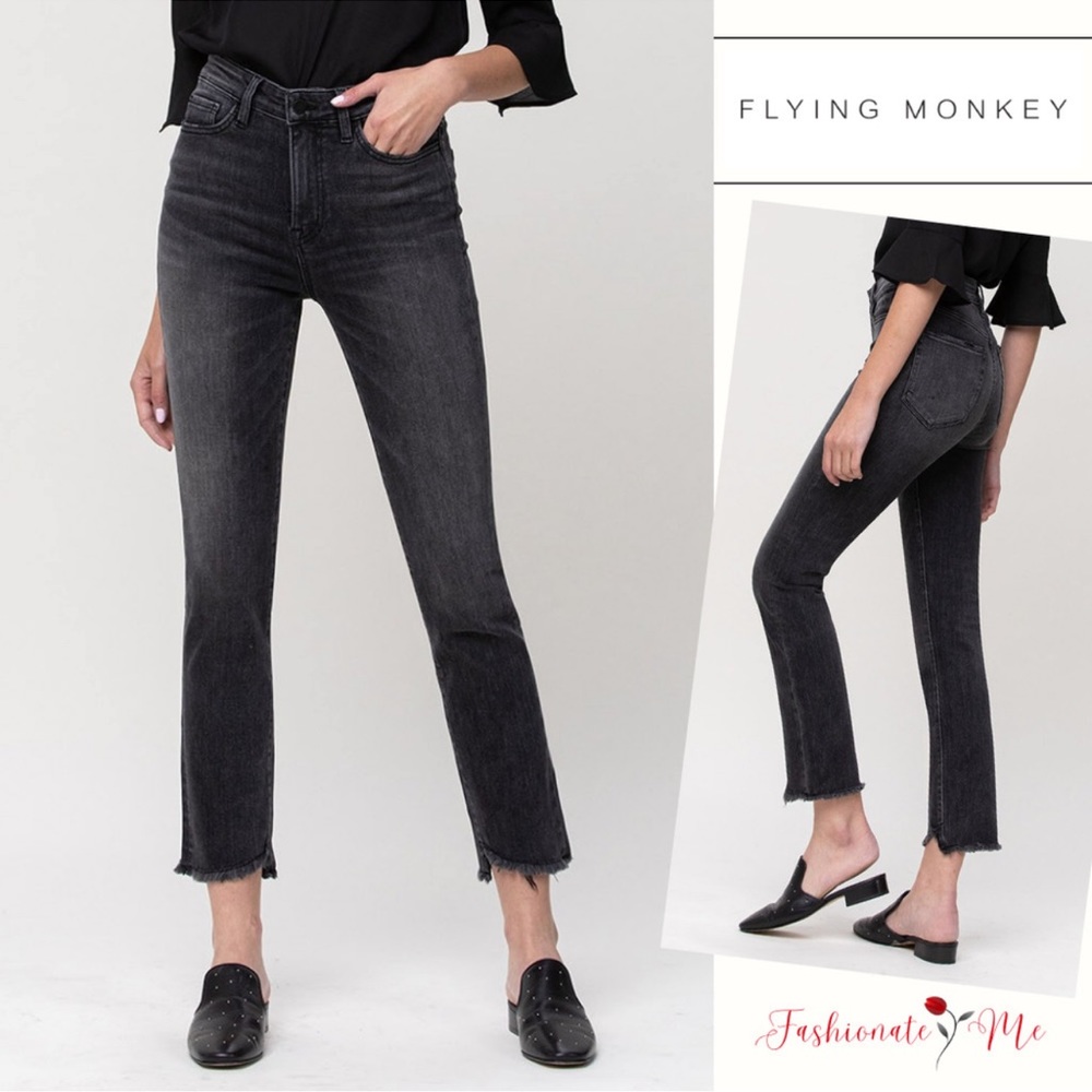 Flying Monkey Boyish Fit in Size 26 Cropped Wide Leg Black Distressed